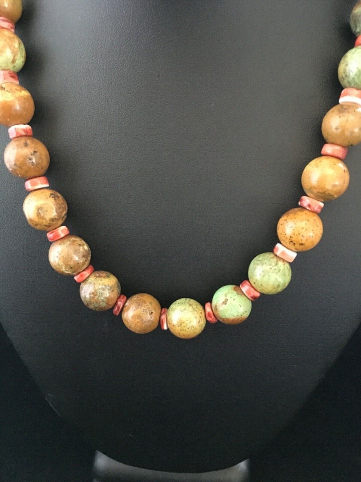 Navajo Green Turquoise & Orange Spiny Oyster Necklace | Sterling Silver | 17" | Authentic Native American Handmade | 1742