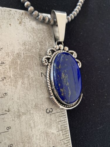 Native American Men's Navajo Pearls Necklace Pendant | Sterling Silver Blue Lapis | 1538