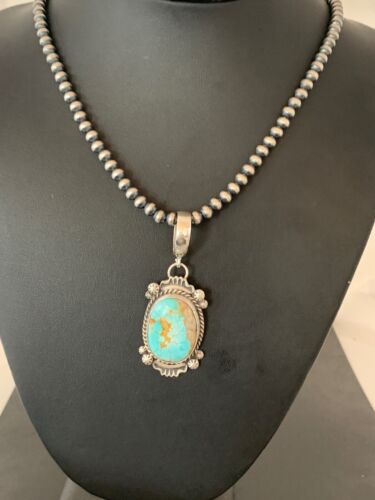 Men's Royston Turquoise Pendant Necklace | Navajo Pearls | Sterling Silver | Authentic Native American | 4302