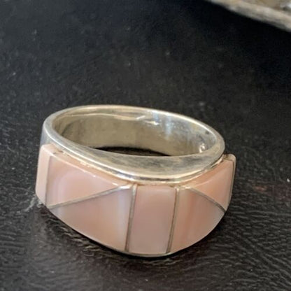 Navajo Pink Mother of Pearl Inlay Band Ring | Sz 8 | Authentic Native American Handmade | 12413