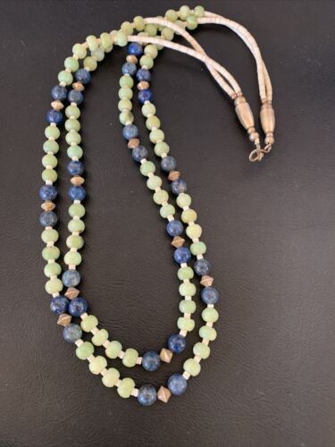 Southwestern Santo Domingo Necklace | 2 Strand Shell Serpentine Denim Lapis | 11997