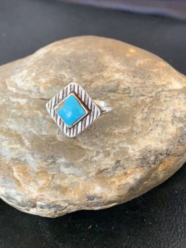 Navajo Blue Turquoise Ring | Sterling Silver | Sz 6.5 | Authentic Native American Handmade | 10776