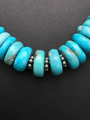 Navajo Men's Sterling Silver Blue Turquoise Necklace | Authentic Native American | 20" | Graduated | 2946