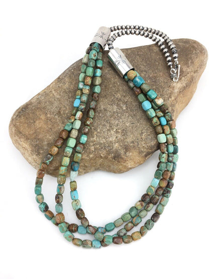 Southwestern 3-Strand Royston Green Turquoise Necklace | Sterling Silver | 26" | 1136