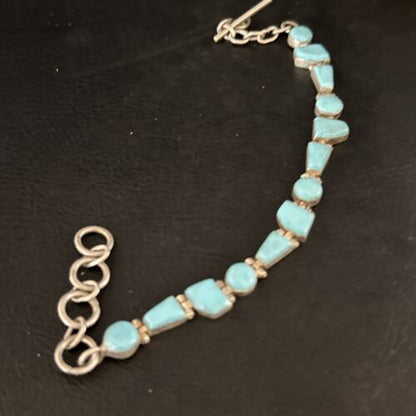 Southwestern Old Pawn Blue Turquoise Link Bracelet | 8" | Sterling Silver | 14260
