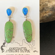 Navajo Green Gaspeite Opal Inlay Earrings | Sterling Silver | 1" | Authentic Native American Handmade | 12021