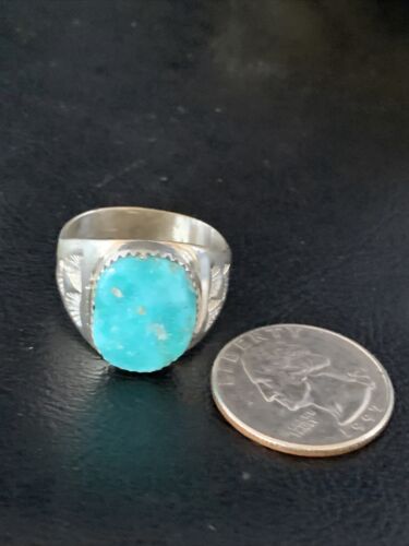 Southwestern Navajo Blue Kingman Turquoise Ring | Sterling Silver | Sz 12 | 14158