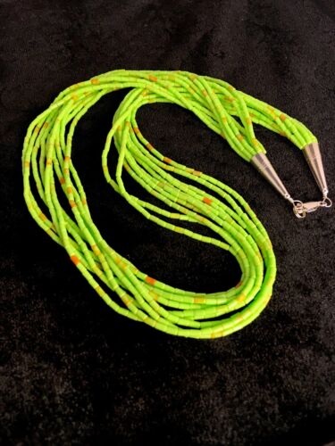 Southwestern Gaspeite Heishi Necklace | 10 Strand | Sterling Silver | 20" | 8871
