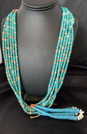 Native American Santo Domingo Spiny Blue Turquoise Shell Jacla Necklace | 36" | 13193