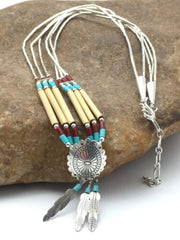Navajo Concho Heishi Tubes Necklace | 3 Strand Liquid Sterling Silver | Authentic Native American Handmade | 4373