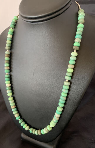 Navajo Green Faceted Turquoise Necklace | Sterling Silver | 22" | Authentic Native American Handmade | 11707