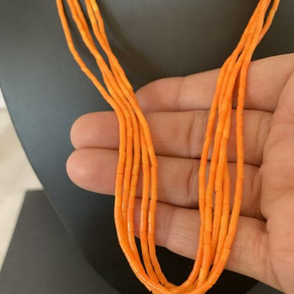 Navajo Orange Coral Heishi Necklace | 5 Strand | Stabilized Sterling | 20" | 02211
