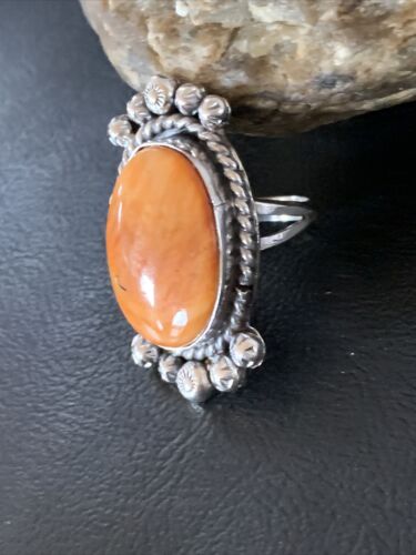 Native American Orange Spiny Oyster Navajo Ring | Sterling Silver | Sz 8 | 13283