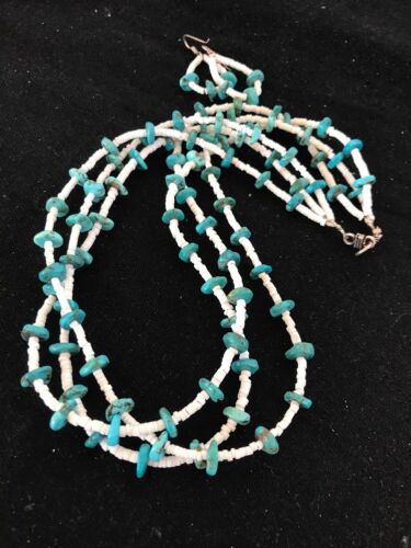 Navajo Sterling Silver 3-Strand Turquoise Necklace with Bone Earrings Set | Authentic Native American Handmade