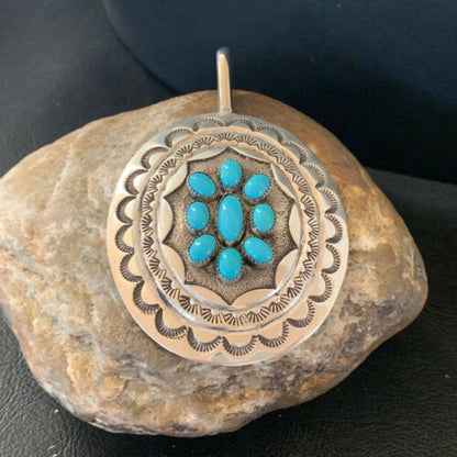 Navajo Blue Turquoise Cluster Pendant | Sterling Silver | 3" | Authentic Native American Handmade | 2105