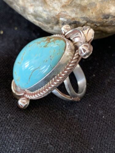 Navajo Blue Turquoise #8 Ring | Sterling Silver | Sz 7 | Authentic Native American Handmade | 671