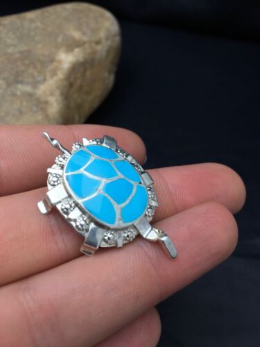 Southwestern Turquoise Zuni Turtle Pin Pendant | Sterling Silver | Native American Handmade | 2806