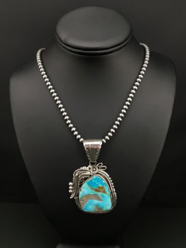 Navajo Pearls Kingman Turquoise Pendant Necklace | Sterling Silver | Native American Handmade | 4819