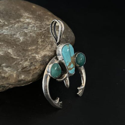Navajo Sterling Silver Blue #8 Turquoise Naja Pendant | Authentic Native American Handmade | 14674