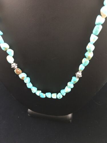 Southwestern Men's Blue Turquoise Nugget Necklace | Sterling Silver | 19" | 10023 - Masha USA