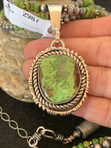 Navajo Pearls Gaspeite Turquoise Pendant Necklace Set | Sterling Silver | 3-Strand | 2987