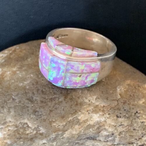 Navajo Pink Opal Inlay Band Ring | Sz 9 | Authentic Native American Handmade | 12407