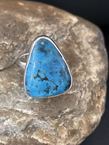 Men's Navajo Blue Kingman Turquoise Ring | Sterling Silver | Adjustable | Sz 5.5 | 10507