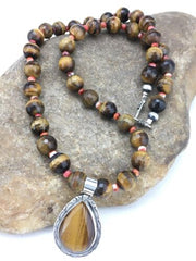Native American Tiger's Eye Spiny Oyster Necklace | Sterling Silver | 20" | 1155