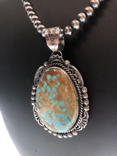 Navajo Blue Turquoise #8 Pendant | Sterling Silver Necklace | Authentic Native American Handmade | 11292