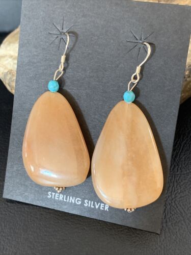 Navajo Tan Jasper and Blue Turquoise Earrings | Sterling Silver | Authentic Native American Handmade | 13102
