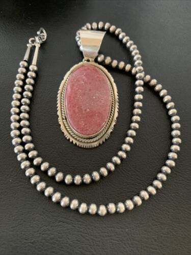 Native American Red Ruby Pendant Necklace | Sterling Silver | Handmade | 3" | 02186