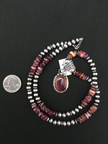 Navajo Purple Spiny Oyster Bead Necklace | Sterling Silver | Authentic Native American Handmade | 4583