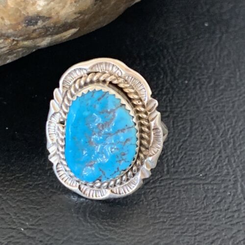 Southwestern Navajo Blue Kingman Turquoise Ring | Sterling Silver | Sz 9 | 12954