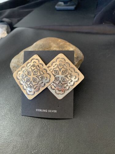 Navajo Sterling Silver Stamped Earrings | Authentic Native American Handmade | 1670