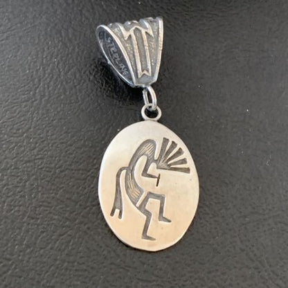 Hopi Kokopelli Stamped Pendant | Sterling Silver | Authentic Native American Handmade | 02031