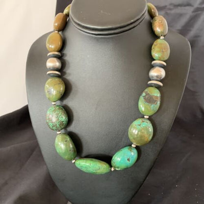 Navajo Chunky Spiderweb Green Turquoise Necklace | Sterling Silver | 20" | Authentic Native American Handmade | 11763 - Masha USA