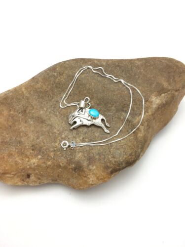 Navajo Buffalo Turquoise Pendant 1.25" | Sterling Silver | Native American Handmade | 20" | 3024