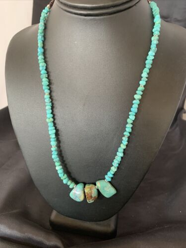 Navajo Blue Turquoise Nugget Pendant Necklace | Sterling Silver Pearls | 20" | Authentic Native American Handmade | 12445