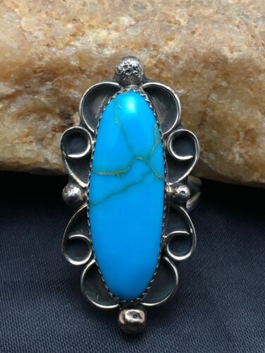 Southwestern Men's Blue Turquoise Ring | Navajo Sterling Silver | Sz 10.5 | Authentic Native American Handmade | 4055