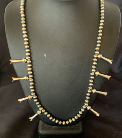 Navajo Pearl Necklace | 6mm Sterling Silver Beads | 24" | Authentic Native American Handmade | 12266