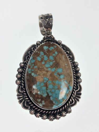 Navajo Blue Turquoise #8 Pendant | Sterling Silver Necklace | Authentic Native American Handmade | 11292