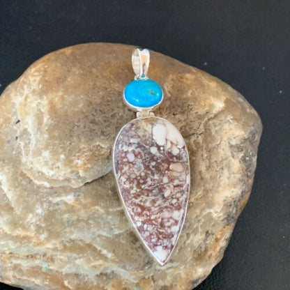 Navajo Wild Horse | Blue Kingman Turquoise Pendant | Sterling Silver | Authentic Native American Handmade | 12043