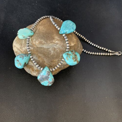 Teardrop Blue Turquoise Necklace | Navajo Pearls | Sterling Silver | 20" | 13964