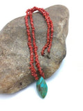 Native American Turquoise Coral Pendant Necklace | Brass Old Pawn | 19" | 4005