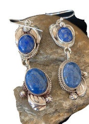Native American Navajo Denim Lapis Dangle Earrings | Sterling Silver | 2" | 1679