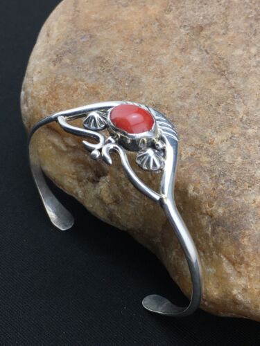 Native American Coral Cuff Bracelet | Navajo Sterling Silver | Handmade | 4747