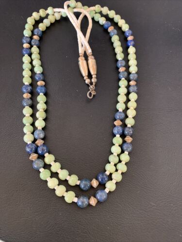 Southwestern Santo Domingo Necklace | 2 Strand Shell Serpentine Denim Lapis | 11997