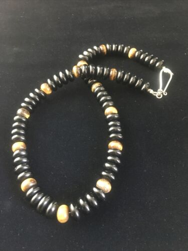 Native American Men's Navajo Black Onyx Necklace | Sterling Silver | 17" | 10005