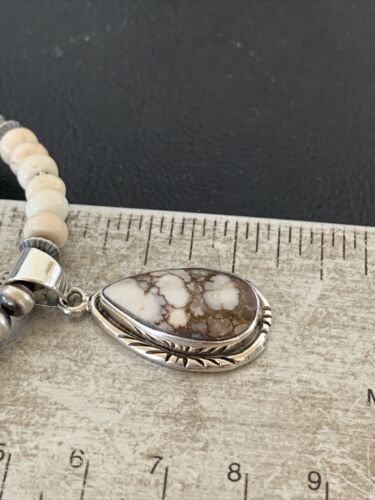 Navajo Pearls Wild Horse Turquoise Howlite Necklace Pendant | Sterling Silver | Authentic Native American Handmade | 1913