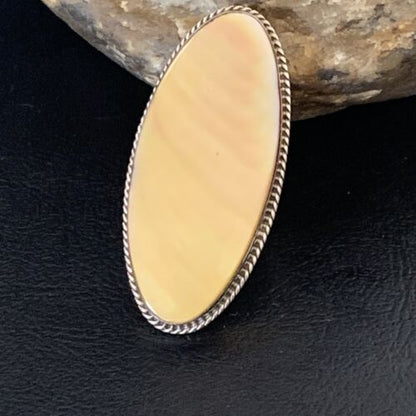 Native American Navajo Gold Yellow Mother of Pearl Inlay Ring | Sterling Silver | Sz 7 | 12937